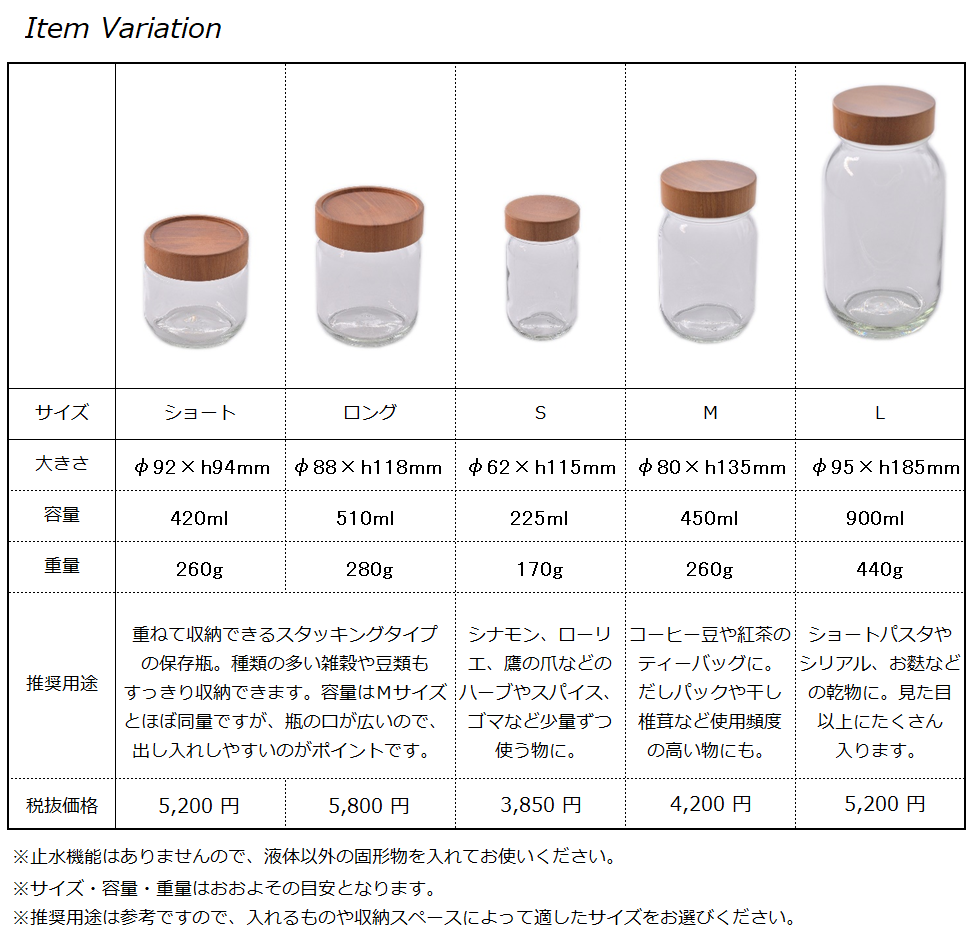 Pot・Stacking Pot サイズ比較・商品バリエーション詳細＜MokuNeji モクネジ＞