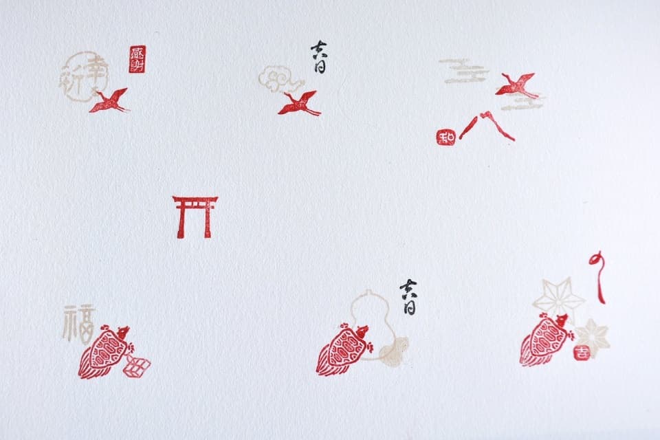 遊楽の印「鶴」 印影組み合わせイメージ ｜ 暮らしのほとり舎