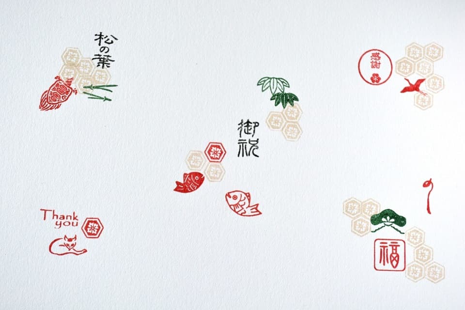 遊楽の印「亀甲唐花」 印影組み合わせイメージ ｜ 暮らしのほとり舎