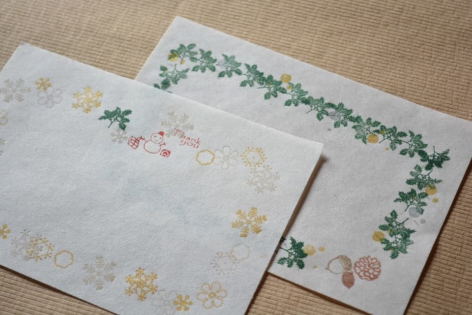 雪と雪だるま (便箋) 印影組み合わせイメージ ｜ 暮らしのほとり舎