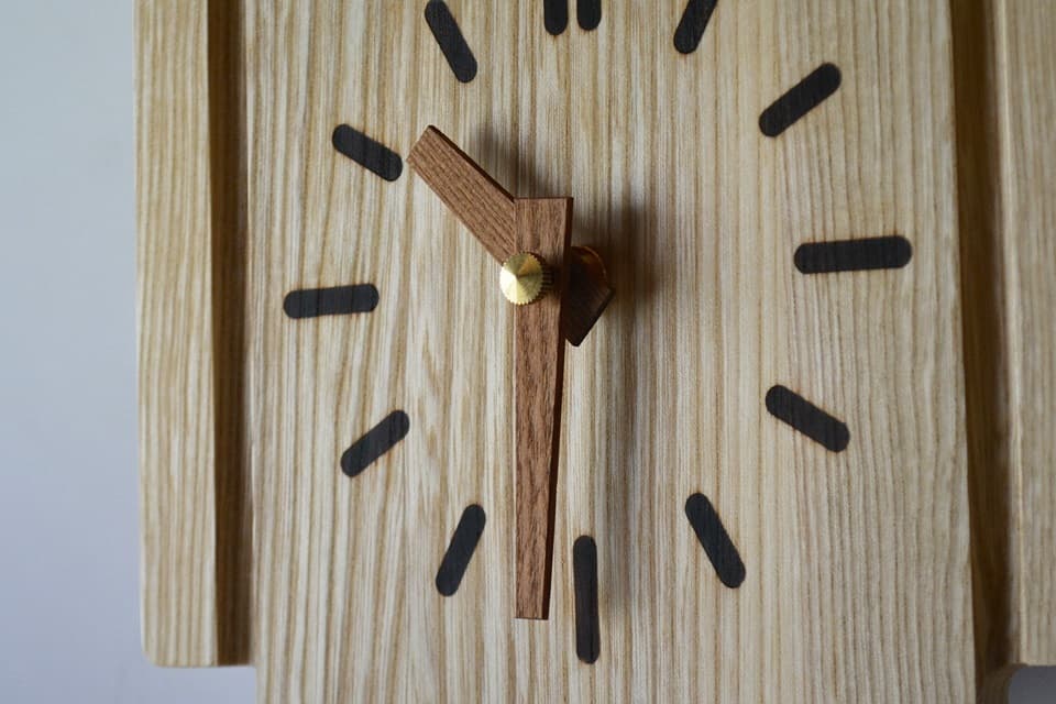毎正時に時数の数だけ鳴いて30分には1回だけ鳴きます（カッコークロック 森の巣箱）＜オークヴィレッジ＞