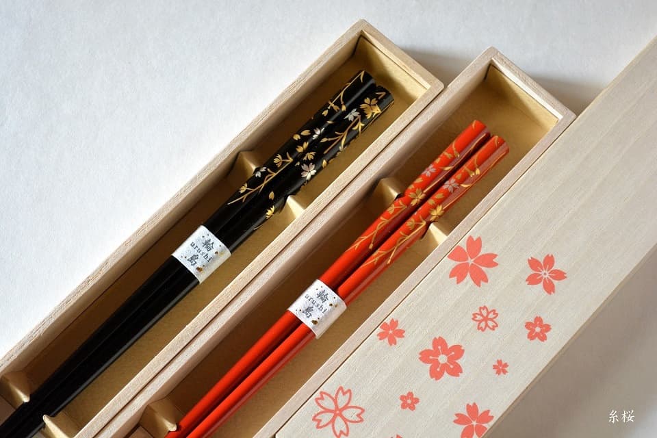 輪島うるし箸 雪月風花（糸桜）＜橋本幸作漆器店＞